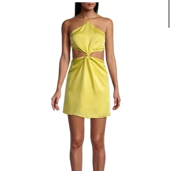 Fame and Partners Satin Demeter Yellow Cutout Backless Mini Slip Dress Size 2 - Picture 1 of 11